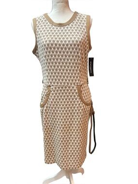 Sleeveless Knit Midi Dress in Beige and White by Unknown
